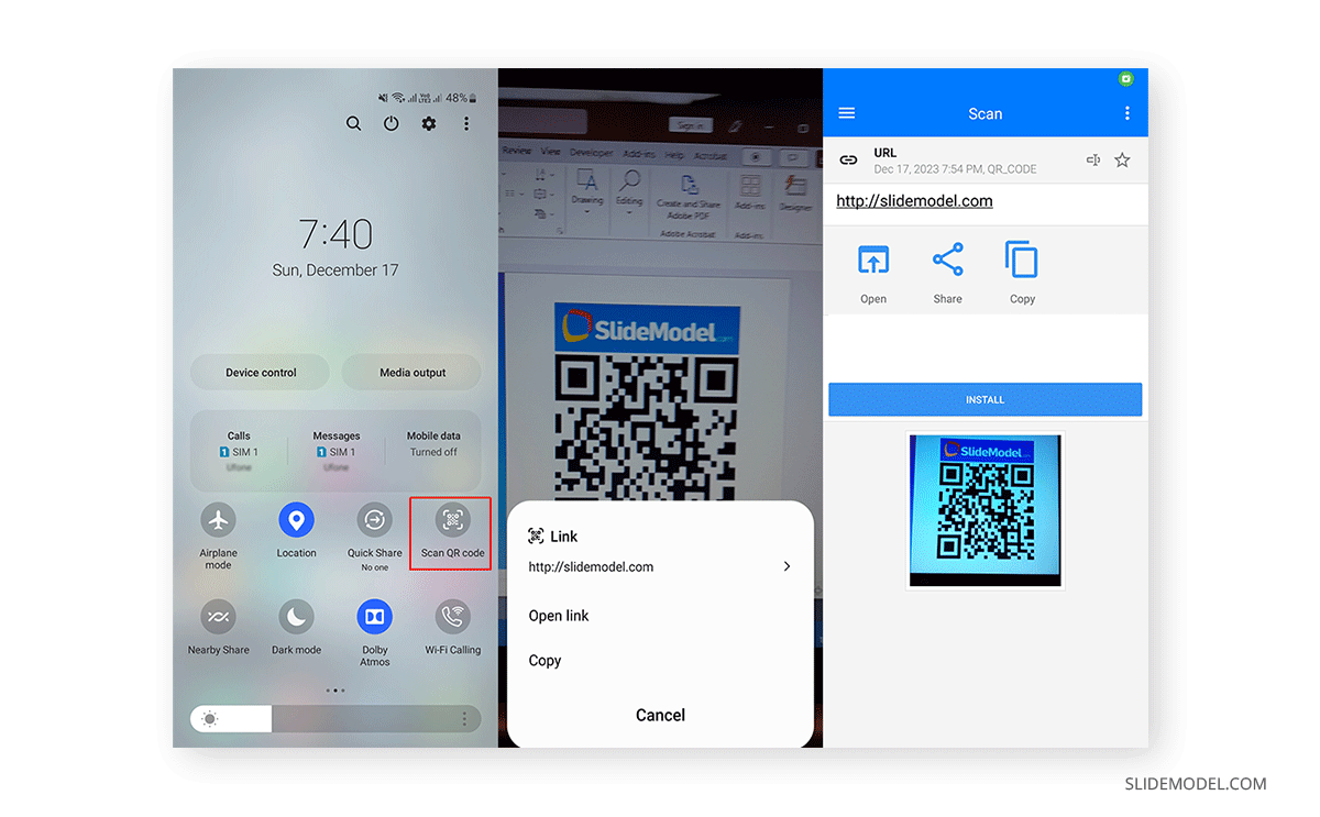 Real-life process of scanning a QR code