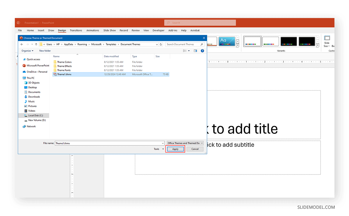 Choosing a new PowerPoint theme file