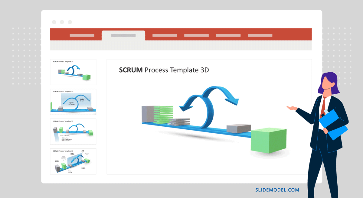 3D model in a slide to explain the SCRUM process
