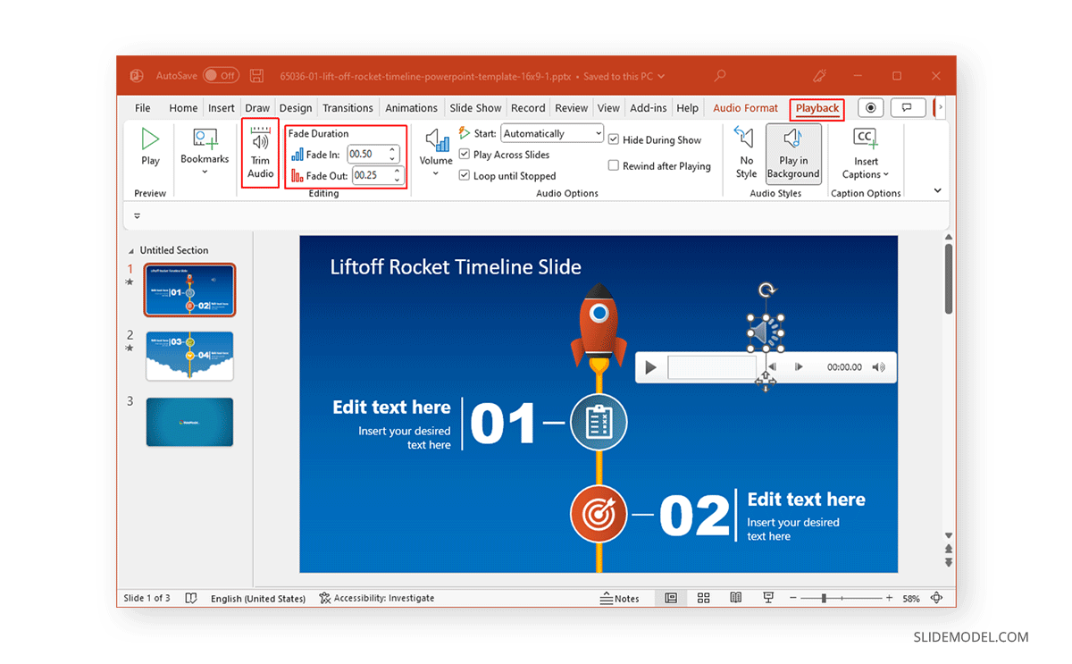 Add fade effect and trim audio in PowerPoint