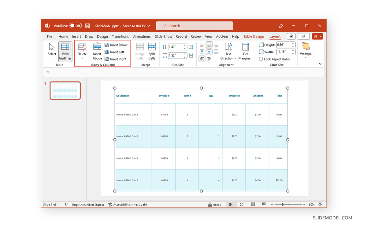 How to add or remove columns and rows in a PowerPoint table
