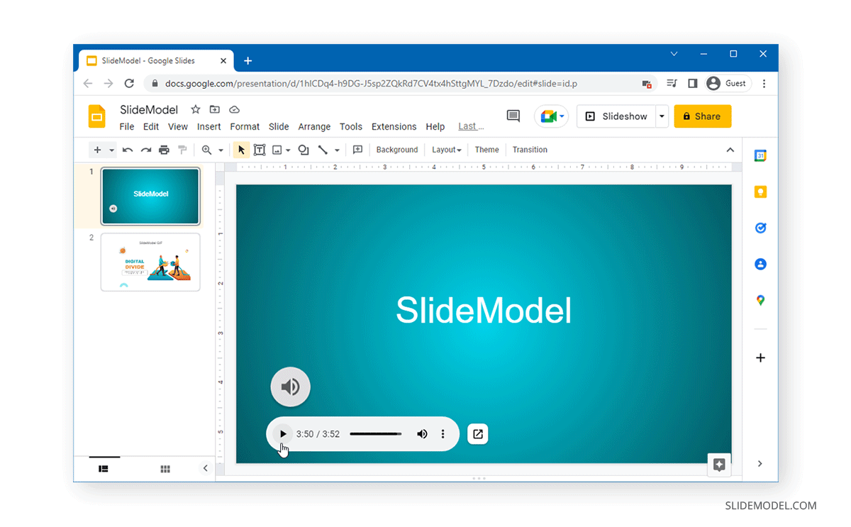 End result of how to add audio to Google Slides