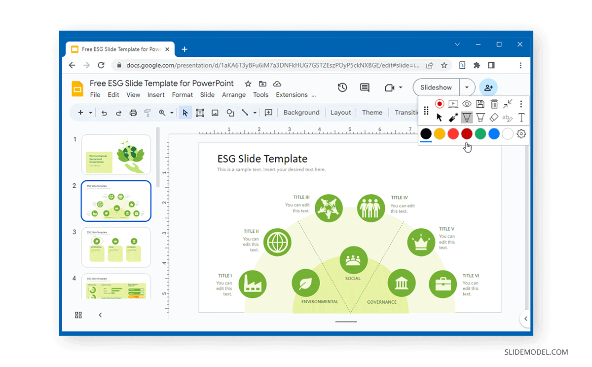 Annotate PowerPoint slides using pens tool 