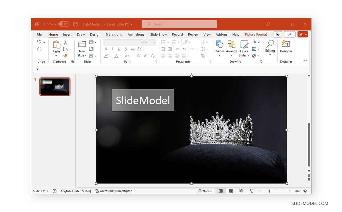 Text box applied over shape with transparency in PowerPoint
