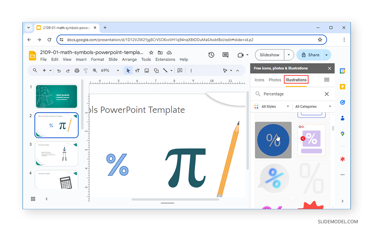 Inserting illustrations instead of icons in Google Slides