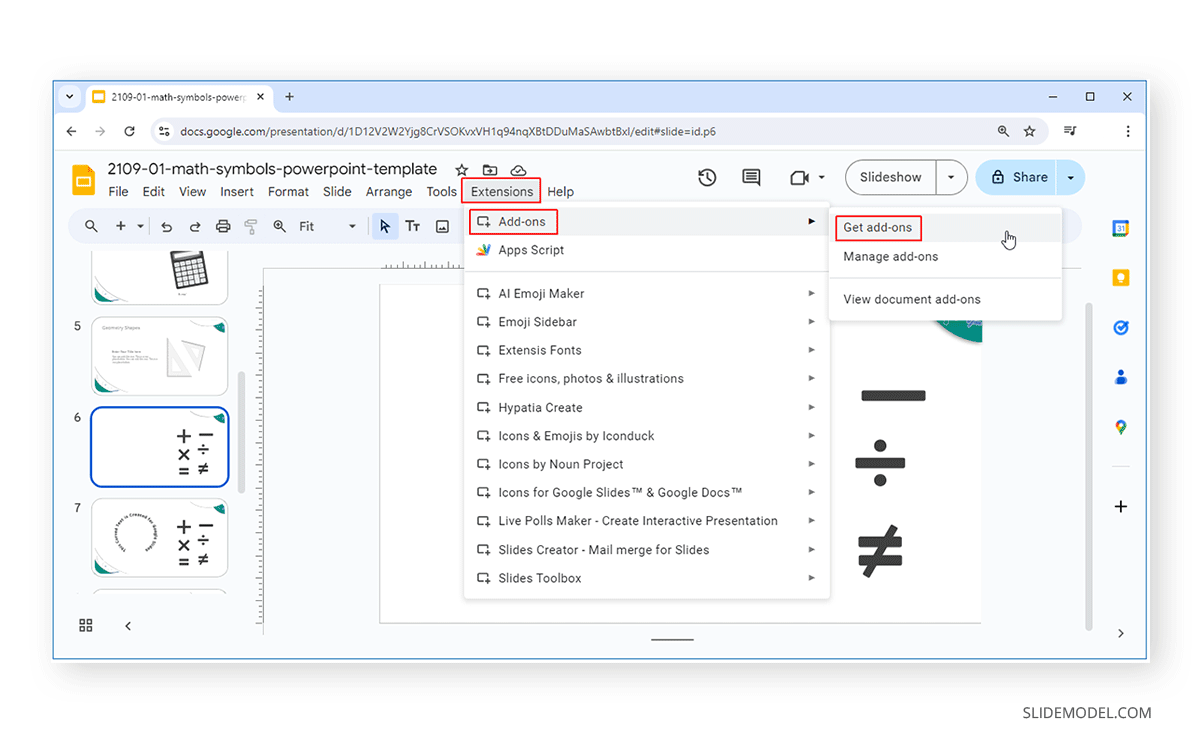 Adding extensions to Google Slides