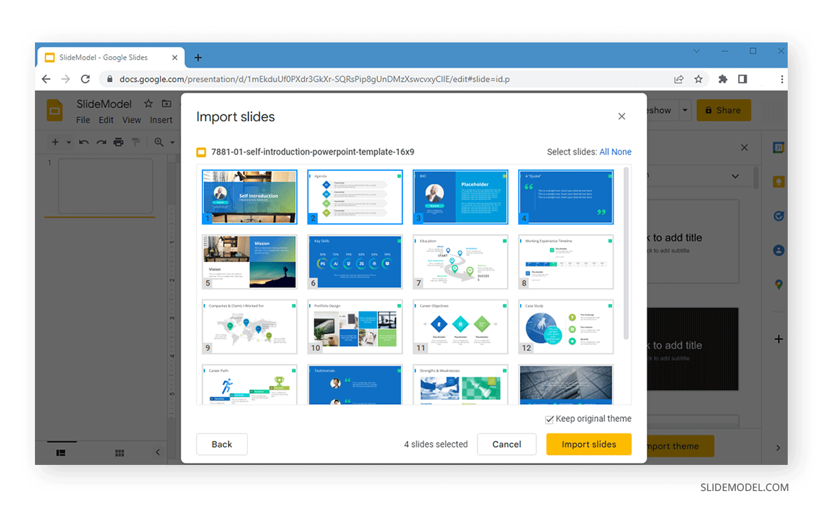 Importing selected slides from PowerPoint to Google Slides