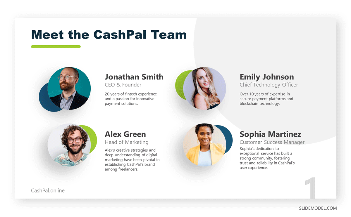 Meet the team slide in fundraising presentation