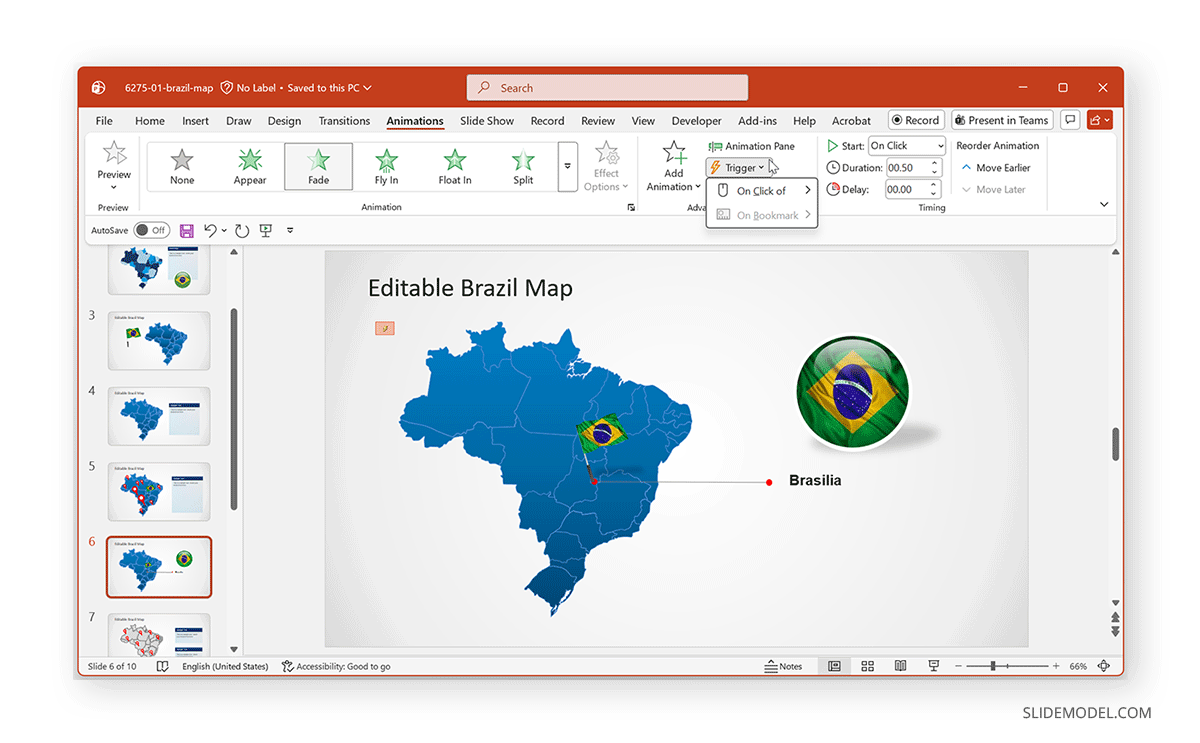 How to animate interactive map slide in PowerPoint
