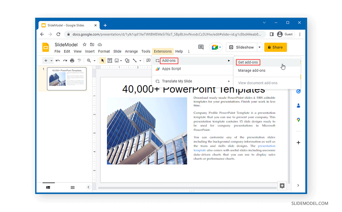 Add extension in Google Slides