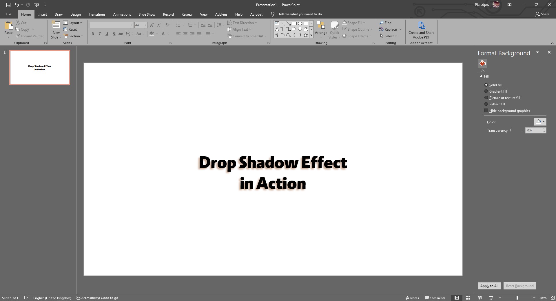 final effect for applying text shadow in PowerPoint