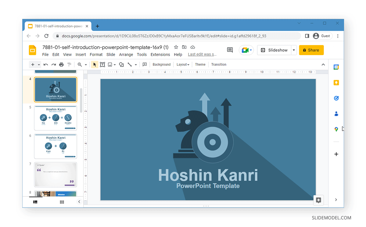 End result of importing Google Slides theme from selected slides