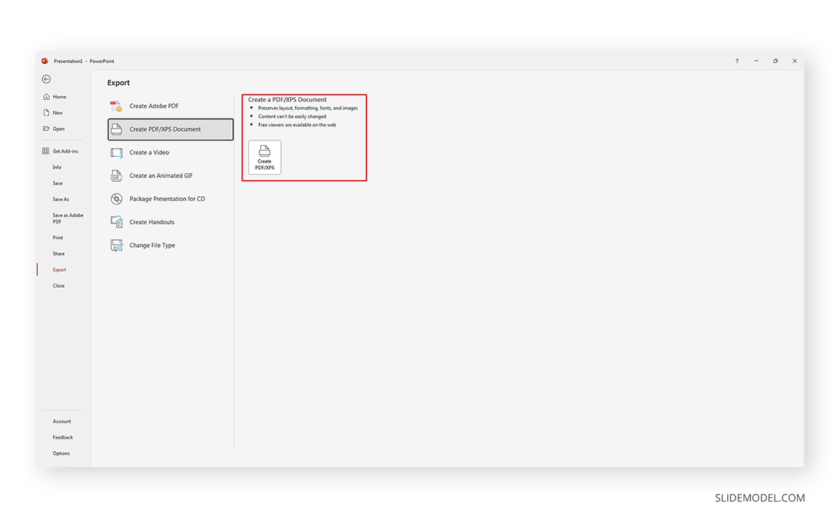 Export to PDF in PowerPoint