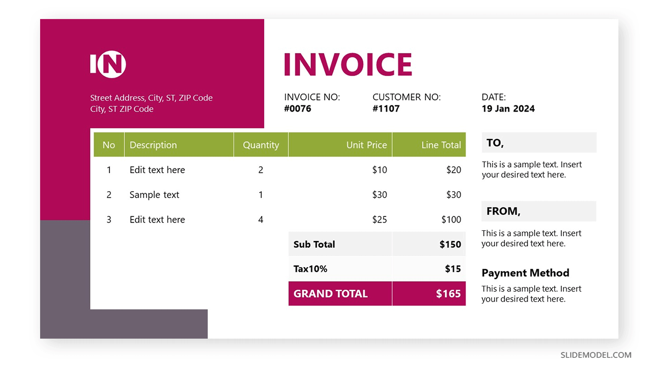 Invoice template for PowerPoint