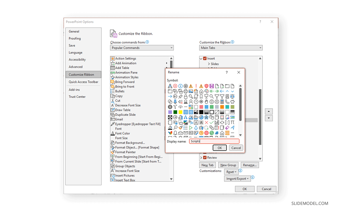 Naming a custom group in PowerPoint's ribbon