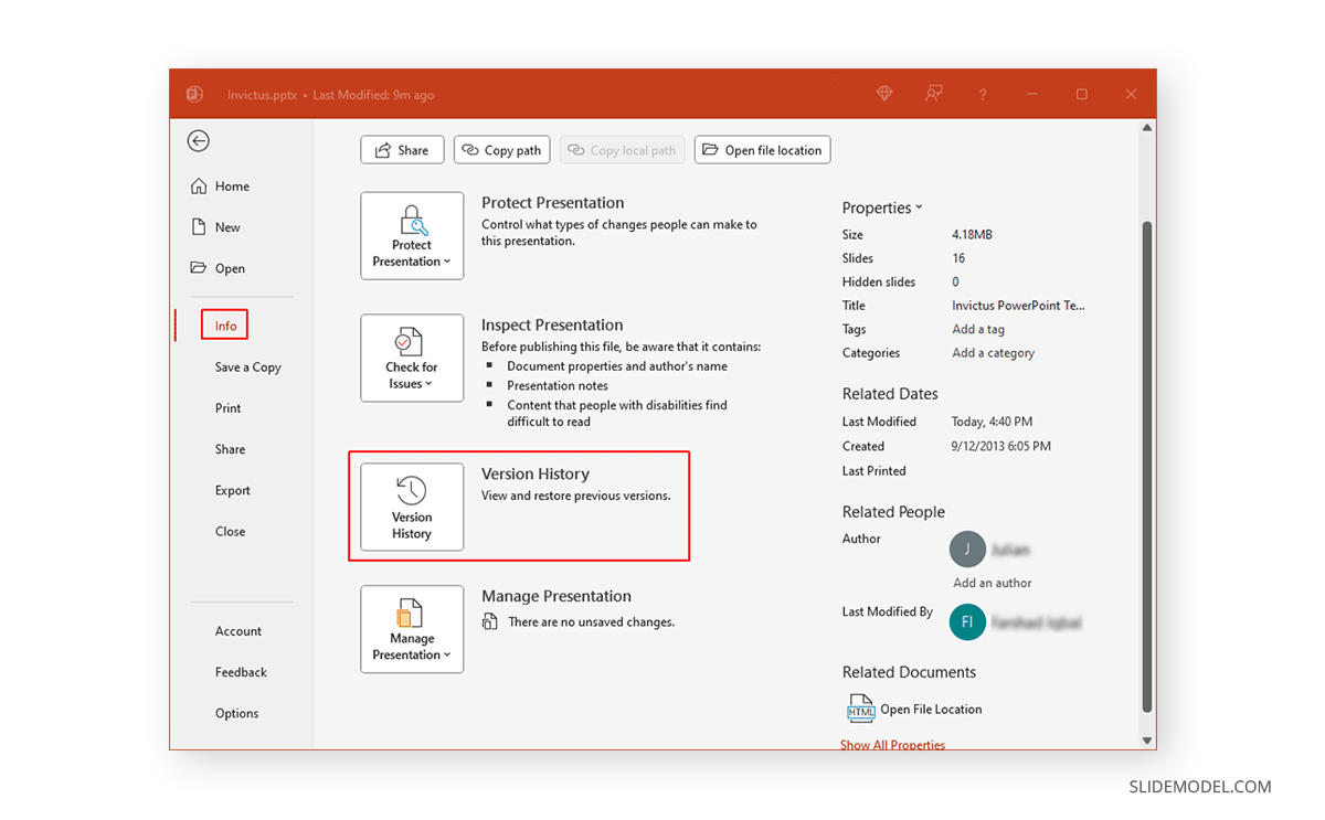 Accessing Version History in PowerPoint