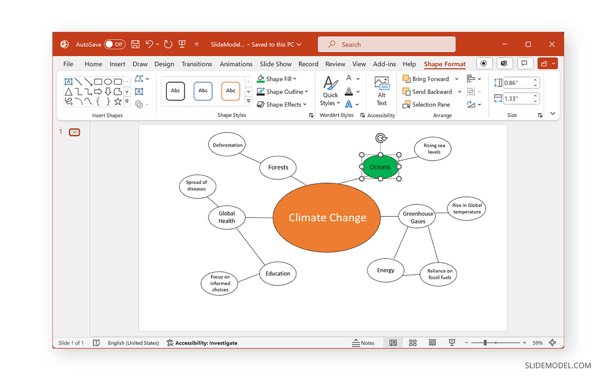 Defining the color scheme of a mind map