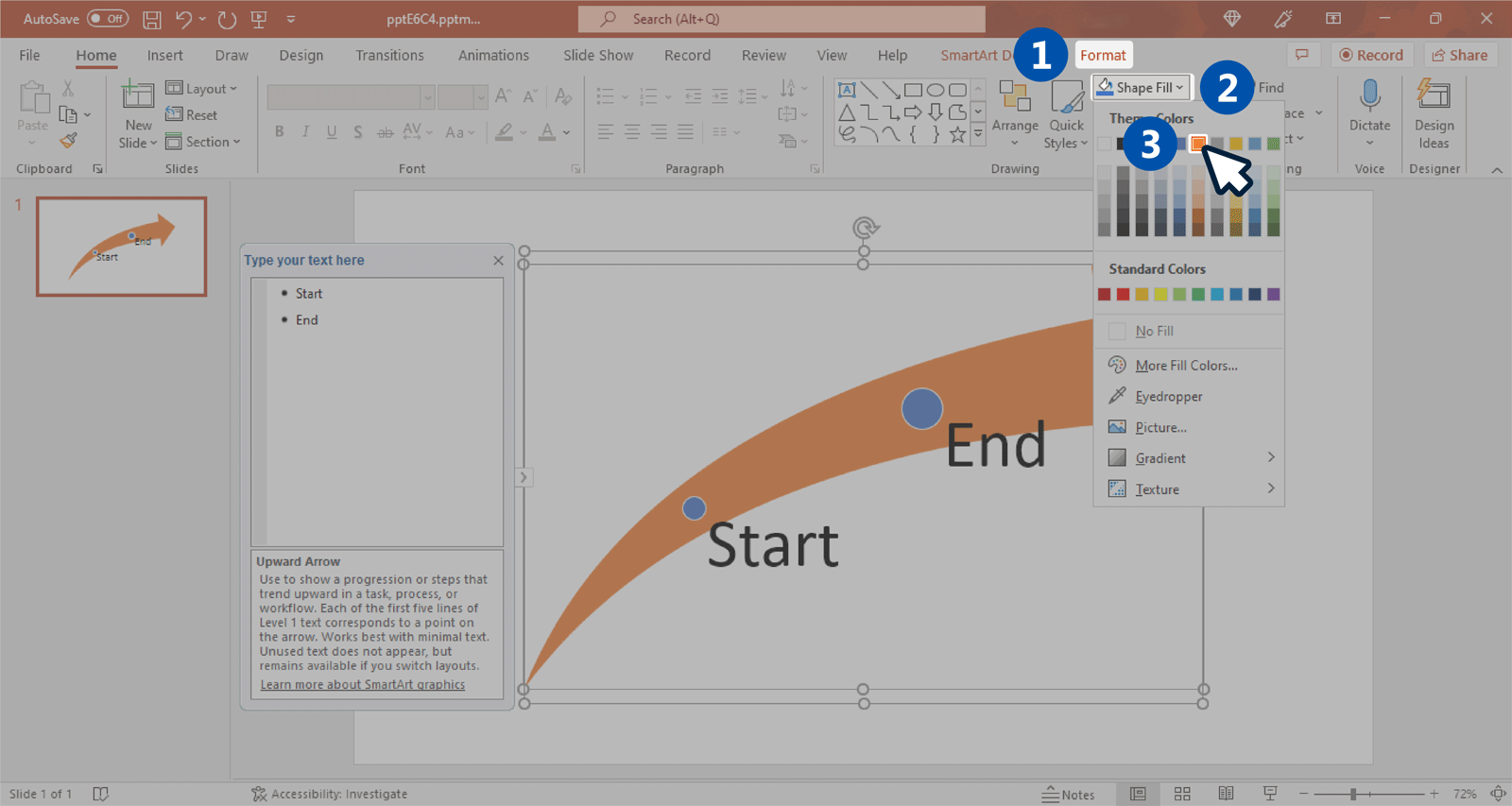 Example of Curved arrow with colors in PowerPoint