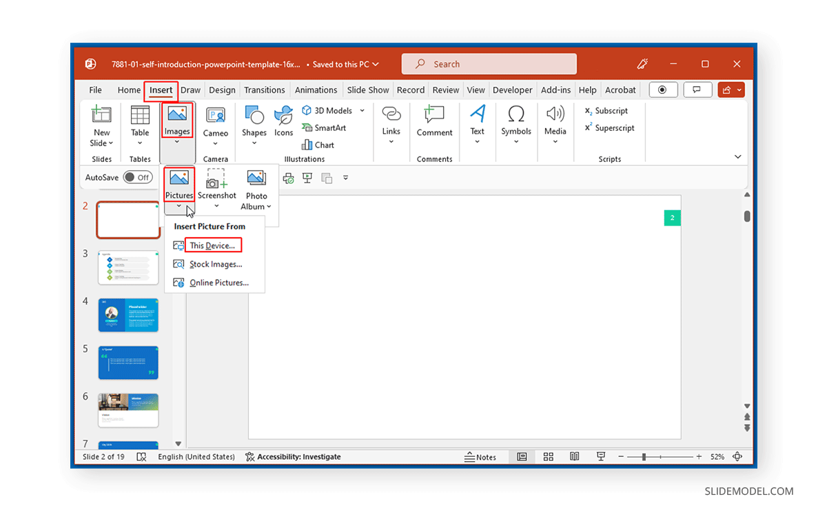 Insert pictures from device in PowerPoint