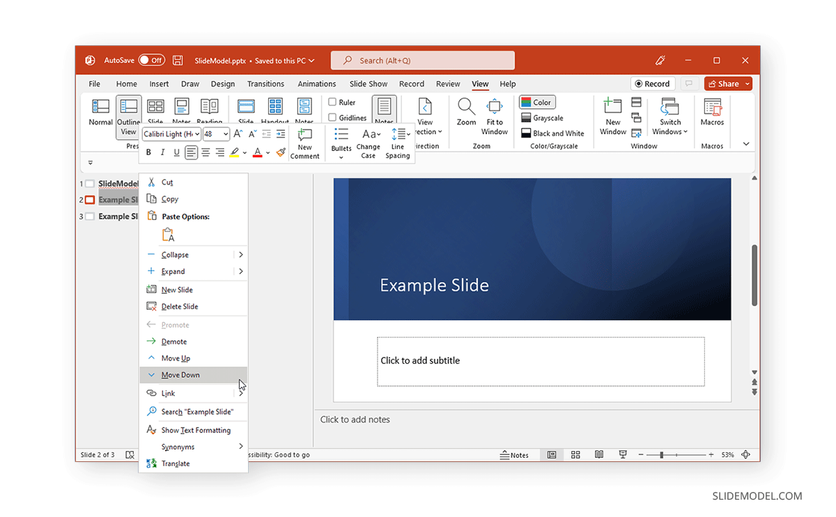 moving slides in PowerPoint
