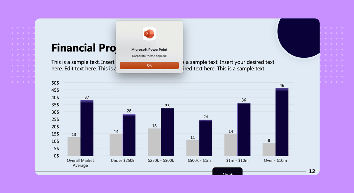 Applying presentation theme via macro