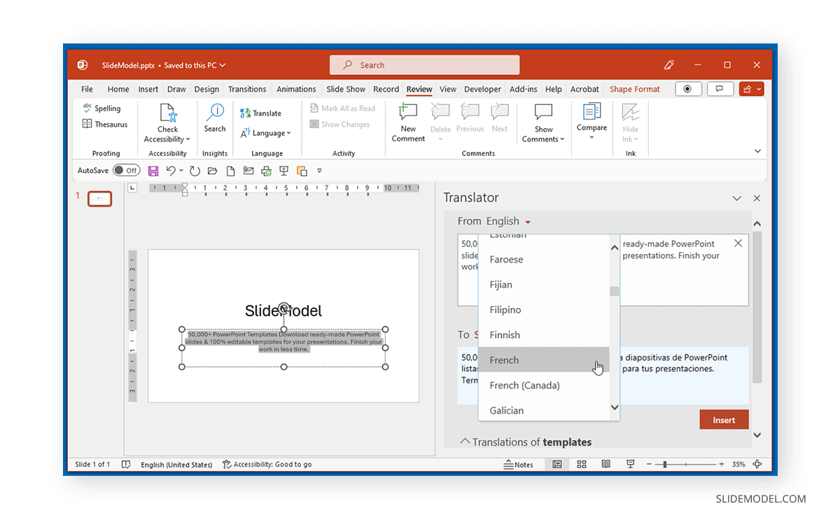 Translate entire PowerPoint slide deck to any language
