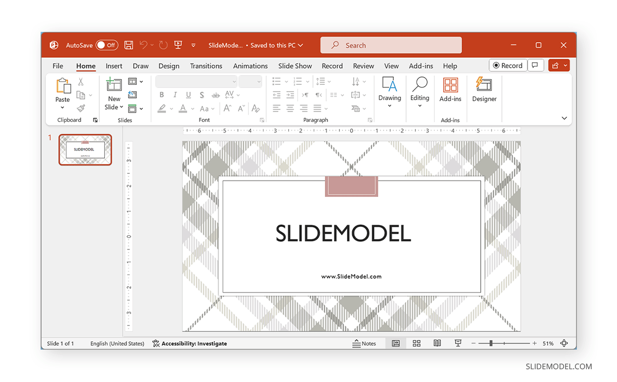 Slide with changed default font in PowerPoint