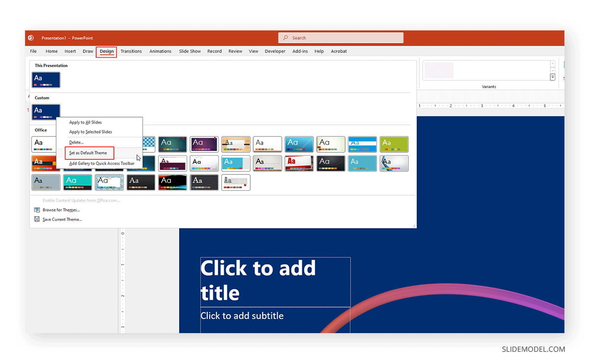 How to set a new default PowerPoint theme