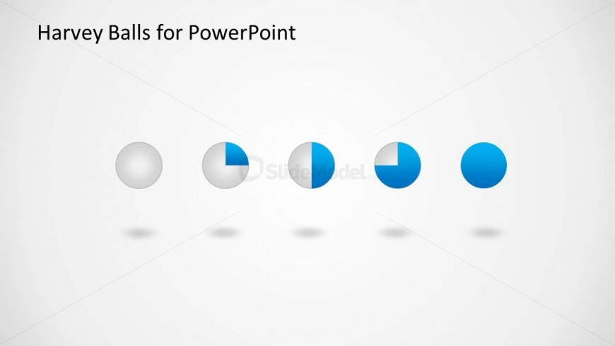 Five Harvey Ball PowerPoint Slide Design with 3D design