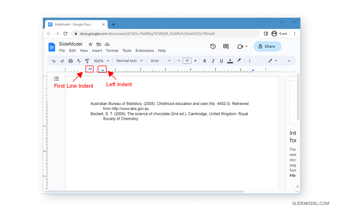 Rulers for indent Google Docs