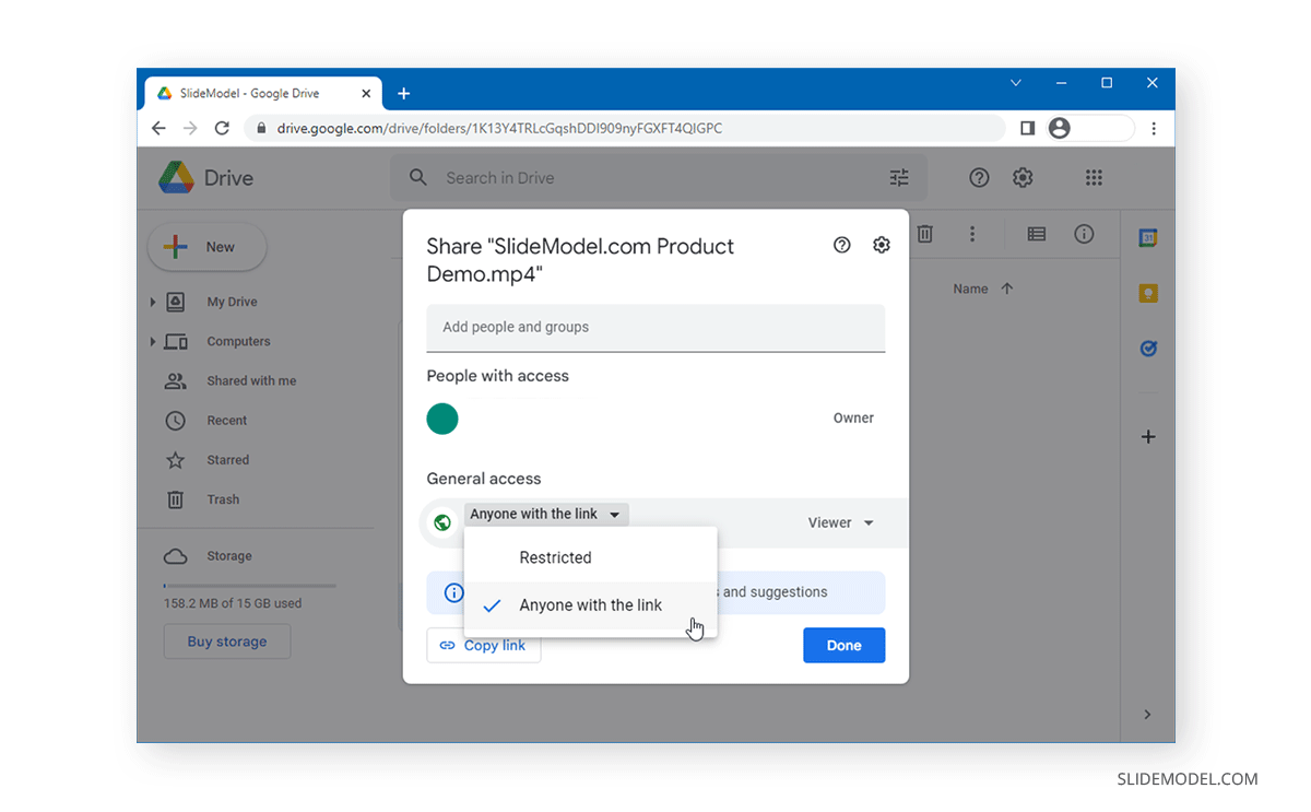 removing restrictions from a video uploaded into google drive