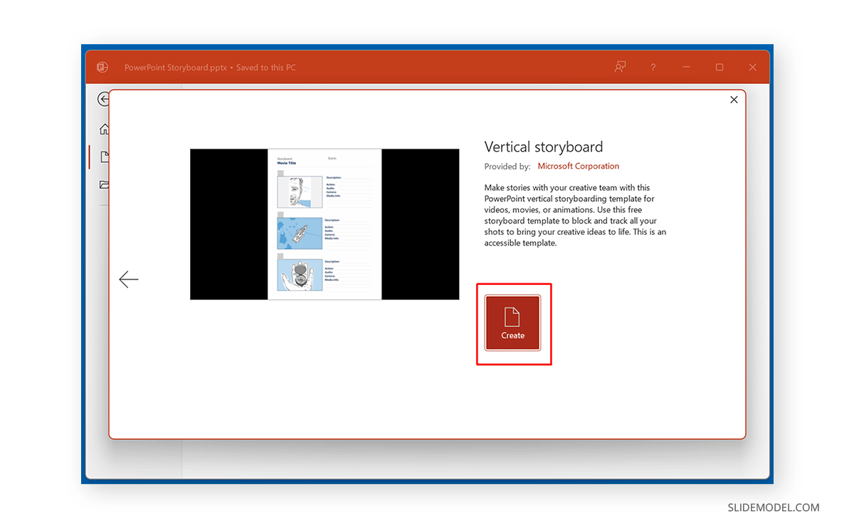 Selected storyboard template