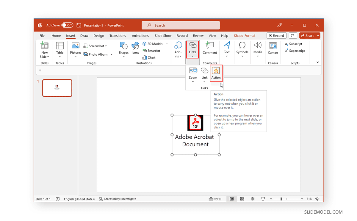 how to attach a pdf link to a powerpoint presentation