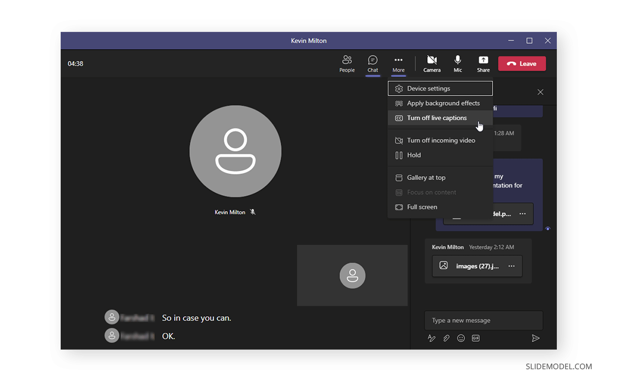 Turning off Live Captions during Microsoft Teams call