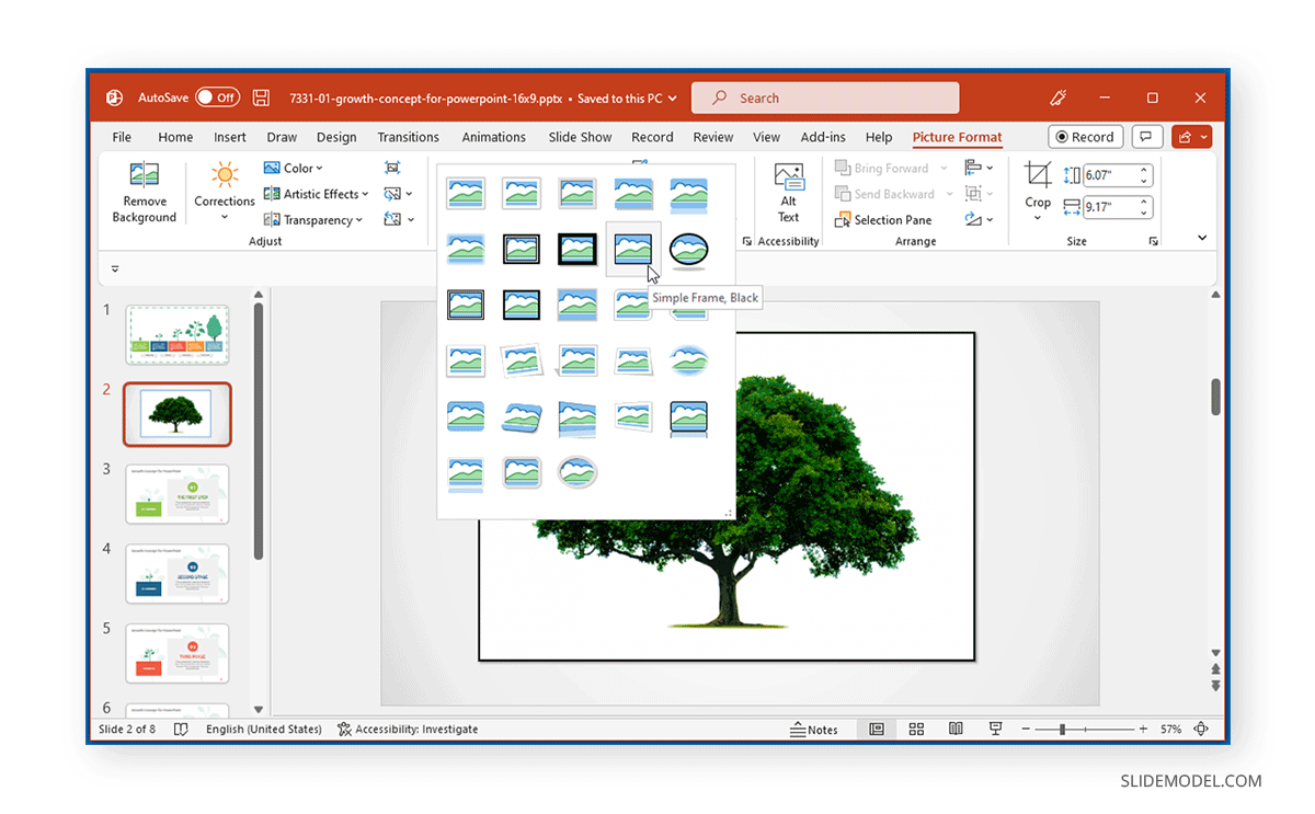 Using Picture Styles in PowerPoint How to add a Border in PowerPoint presentation - Enclosing the slide with a frame