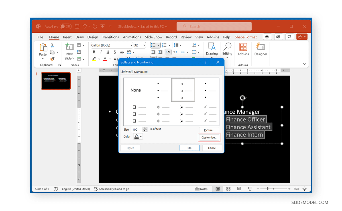 Customize bullets in PowerPoint