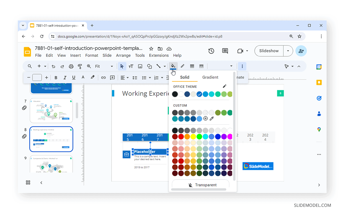 Color consistency applied to a slide deck