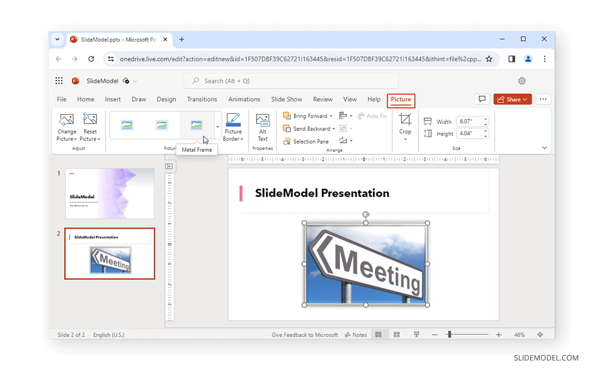 Picture options in PowerPoint Online