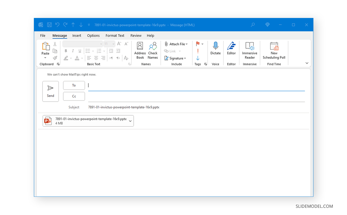 Email in Outlook with PPT presentation attachment