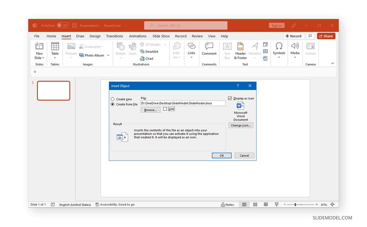 insert a word file as an object in PowerPoint