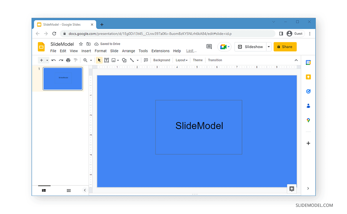 Slide with a shape using transparency effects in Google Slides