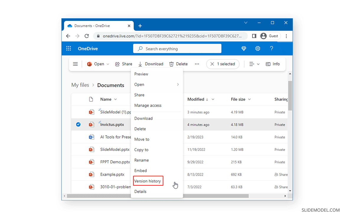 Version History in OneDrive