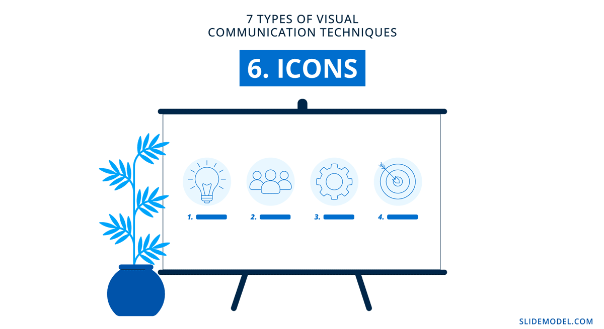 Using icons as visual aids to express ideas or concepts in presentations