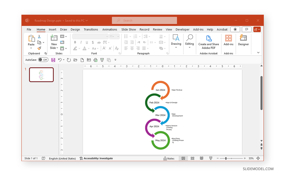 Custom-made vertical timeline in PowerPoint
