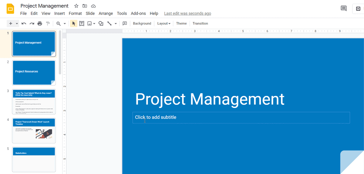 Edit presentation template Trello Board created in Google Slides