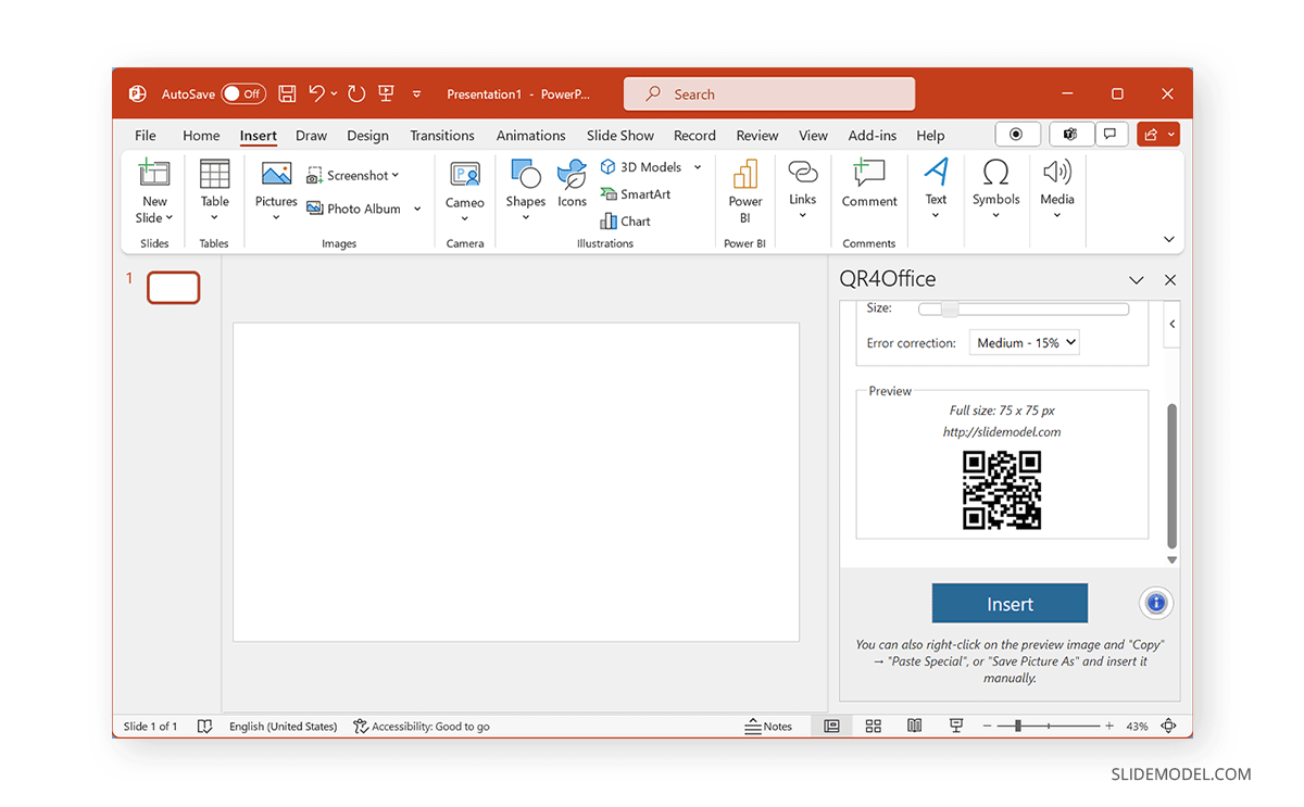 Generating a QR via add-in in PowerPoint