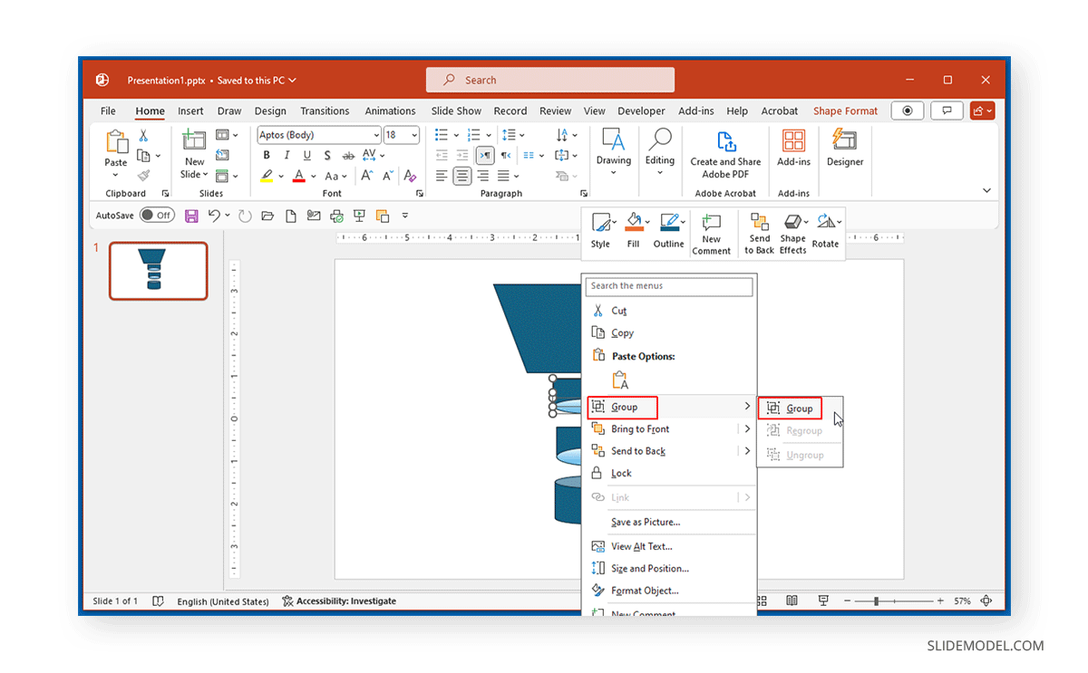 Grouping shapes in PowerPoint