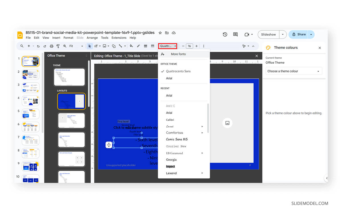 Changing fonts for custom Google Slides theme