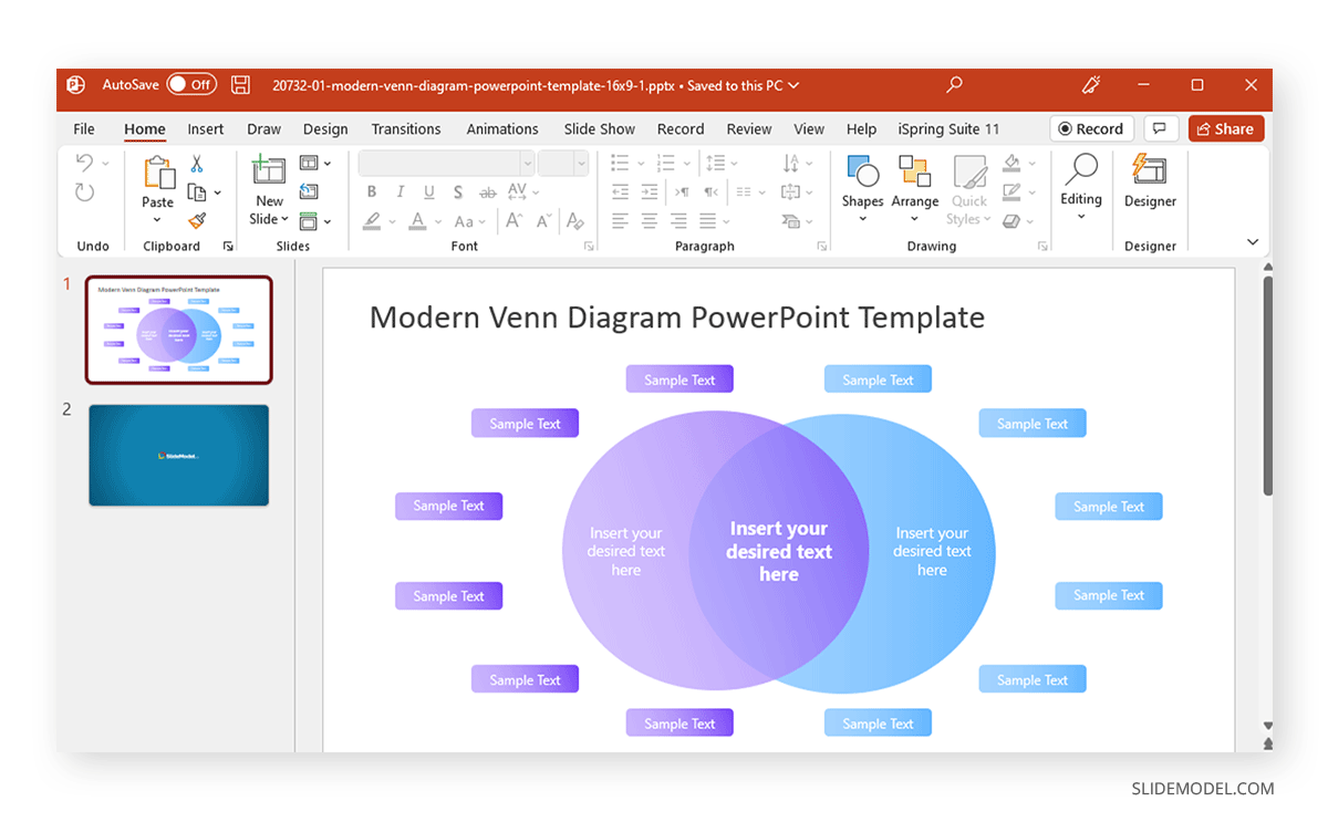 using SlideModel templates to create a venn diagram in google slides