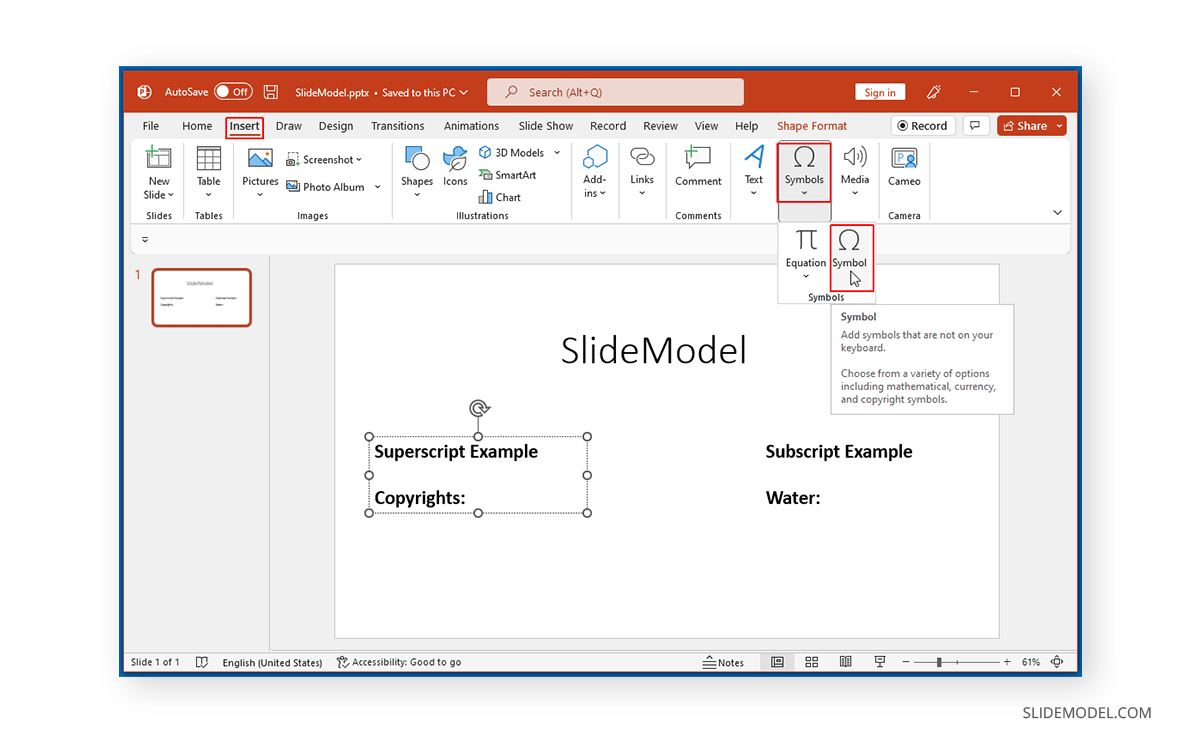 Locating insert symbol in PowerPoint